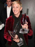 Ellen DeGeneres 43rd Peoples Choice Awards Maroon Velvet Love Jacket