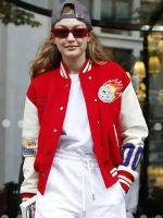 Gigi Hadid Red Meteor Shower Varsity Jacket