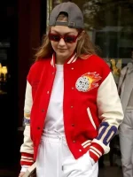 Gigi Hadid Red Meteor Shower Varsity Jacket - Image 2