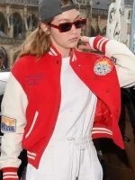 Gigi Hadid Red Meteor Shower Varsity Jacket - Image 3