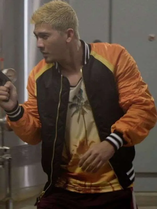 iko-uwais-stuber-2019-yellow-and-black-varsity-jacket-01 Iko Uwais Stuber 2019 Yellow and Black Varsity Jacket - Image 1