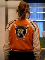 Karen Gillan Gunpowder Milkshake 2021 Orange Varsity Jacket - Image 2