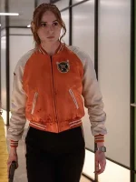 Karen Gillan Gunpowder Milkshake 2021 Orange Varsity Jacket - Image 4