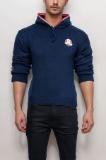Embroidered Patch Knit Pullover Hoodie