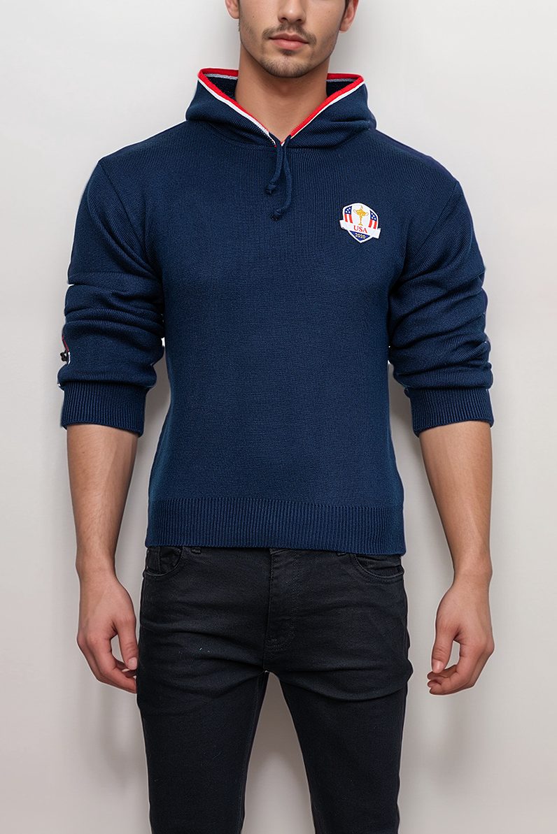 40embroidered-patch-knit-pullover-hoodie. Embroidered Patch Knit Pullover Hoodie - Image 1