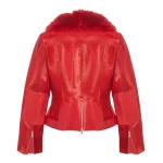 Women’s Red Tara Calf Fur Red Leather Jacket - Image 2