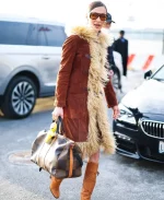 Bella Hadid Brown Suede Leather Afghan Coat - Image 3