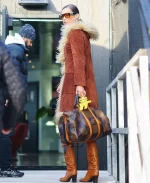 Bella Hadid Brown Suede Leather Afghan Coat - Image 2