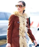 Bella Hadid Brown Suede Leather Afghan Coat - Image 4
