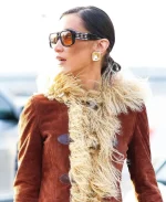 Bella Hadid Brown Suede Leather Afghan Coat - Image 5