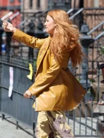 Blake Lively It Ends with Us Mustard Leather Jacket - Image 2