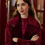 Emily in Paris Lily Collins Maroon Velvet Jacket