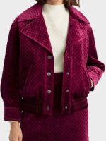 Emily in Paris Lily Collins Maroon Velvet Jacket - Image 4