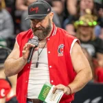 Jason Kelce New Heights Live Show Red Vest