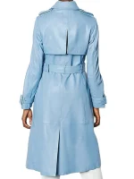 Matilda Stone Queens of Mystery Blue Leather Trench Coat - Image 4