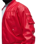 Birmingham Red Faux Leather Bomber Jacket - Image 3
