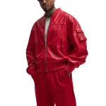 Birmingham Red Faux Leather Bomber Jacket - Image 4