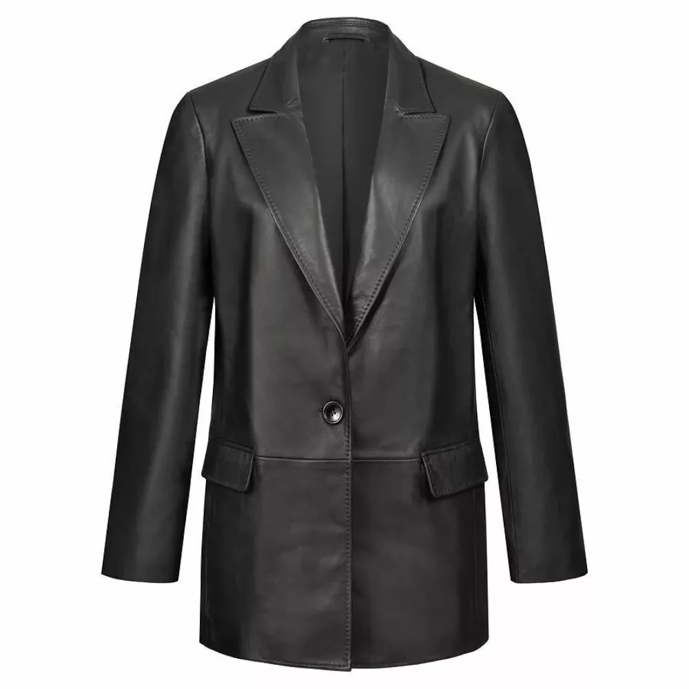 black-leather-blazer-for-women-01 Black Leather Blazer For Women - Image 1