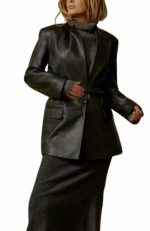 Black Leather Blazer For Women - Image 3