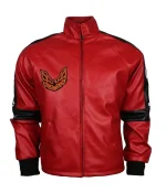 Front view of red Bandit Leather Jacket without model