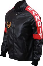 Black Bandit Leather Jacket left sleeve with Bandit print