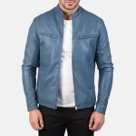 Classic Royal Blue Leather Biker Jacket
