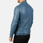 Classic Royal Blue Leather Biker Jacket - Image 4