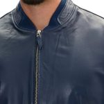 Men's Blue Lambskin Leather Bomber Jacket - Image 3