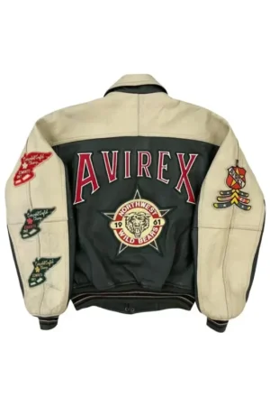 Back view of J-Hope On The Street 2023 Avirex Leather Varsity Jacket