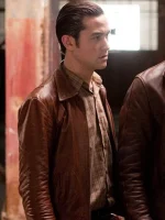 Close-up of the Joseph Gordon Inception Jacket showing leather texture, zipper, and collar details.