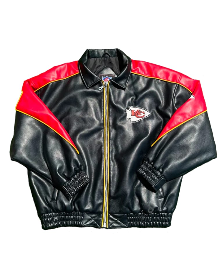 kansas-city-chiefs-vintage-black-leather-jacket-1 Kansas City Chiefs Vintage Black Leather Jacket - Image 1