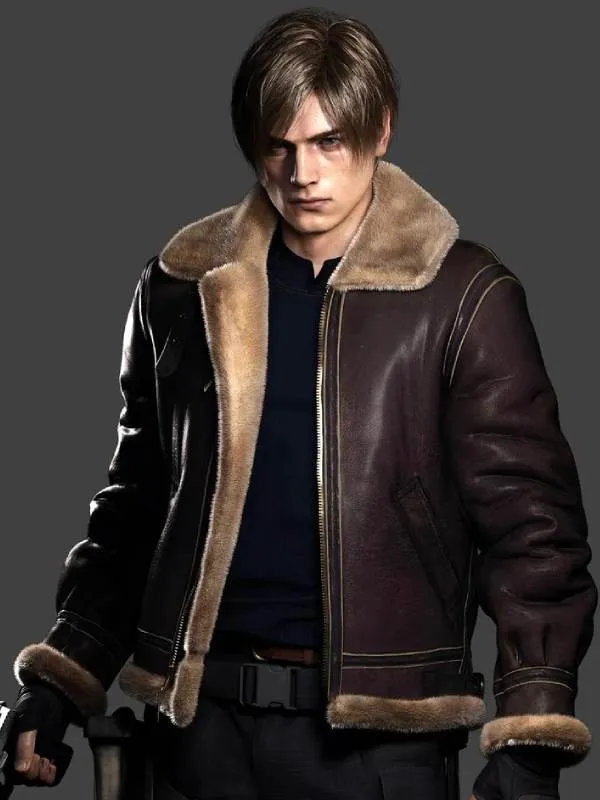 leon-kennedy-resident-evil-4-shearling-jacket-001 Leon Kennedy Resident Evil 4 Shearling Jacket - Image 1