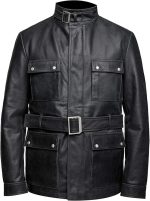 Men's Black Motorcycle Belted Coat