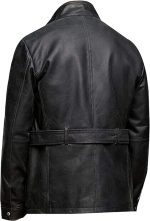Men's Black Motorcycle Belted Coat - Image 3