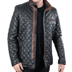 Mens Black Quilted Leather Jacket Coat