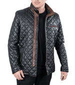 Mens Black Quilted Leather Jacket Coat