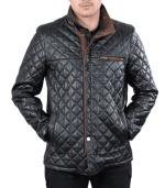 Mens Black Quilted Leather Jacket Coat - Image 3