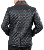Mens Black Quilted Leather Jacket Coat - Image 6
