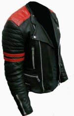 Men's Brando Classic Red and Black Vintage Biker Jacket - Image 2