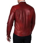 Mens Burgundy Lambskin Real Leather Biker Jacket - Image 2