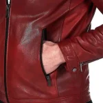 Mens Burgundy Lambskin Real Leather Biker Jacket - Image 4