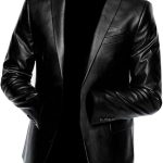 Men's Notch Lapel Real Black Leather Blazer Jacket