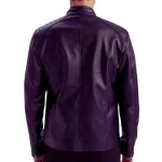 Men's Purple Quilted Leather Biker Jacket - Image 6