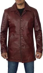 Men's Real Leather 3/4 Length Maroon Coat