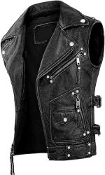 Negan The Walking Dead Cowhide Sleeveless Motorcycle Leather Vest - Image 2