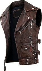 Negan The Walking Dead Cowhide Sleeveless Motorcycle Leather Vest - Image 5