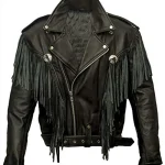 Money Heist Alba Flores Black Leather Fringe Jacket