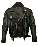 Money Heist Alba Flores Black Leather Fringe Jacket