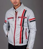 Nero Men’s White & Red Biker Leather Jacket