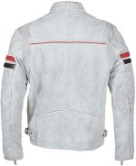Nero Men’s White & Red Biker Leather Jacket - Image 2